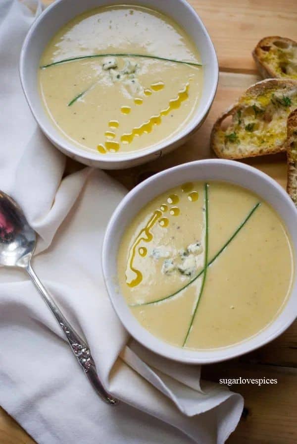 Romanesco Broccoli Soup With Blue Cheese And Chives