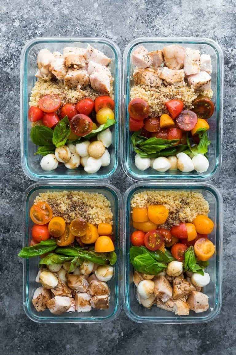 Caprese Chicken Salad Meal Prep Bowls