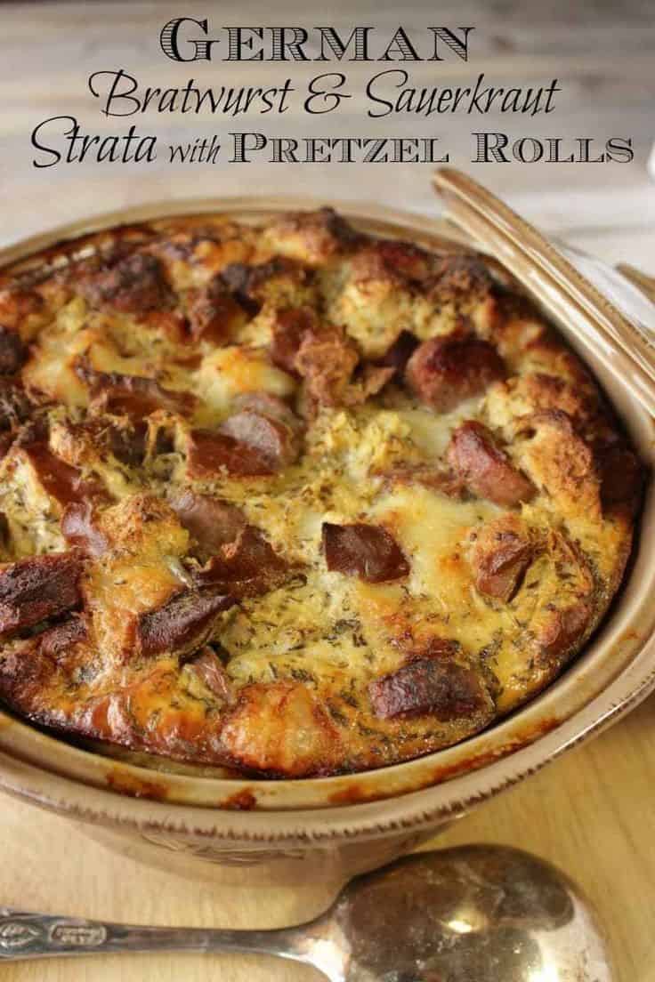 Savory German Bratwurst Strata With Pretzel Rolls